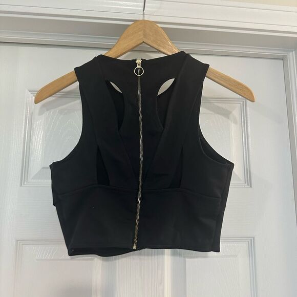 Express Cropped Open Back Top full zip black size small - Picture 3 of 5
